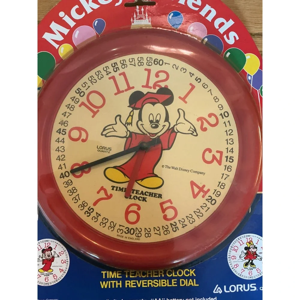 Vintage Lorus Disney Mickey Mouse Time Teacher Wall Clock Reversible Dial NEW